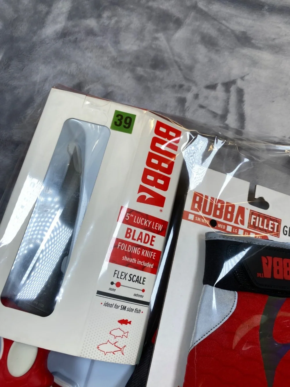 Bubba Fillet Knife and Fillet Gloves sz Medium - 5in Lucky Lew Folding Knife NEW